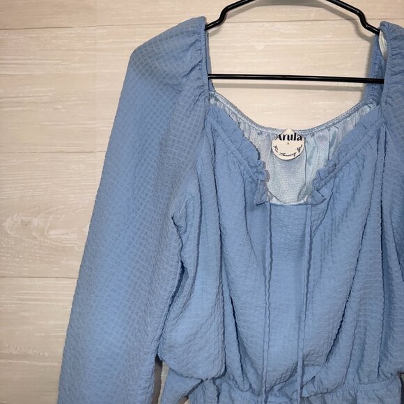 Arula Blue Textured Peasant Blouse Size 1X 14/16 Long Sleeve Boho Top Women’s - Picture 5 of 7